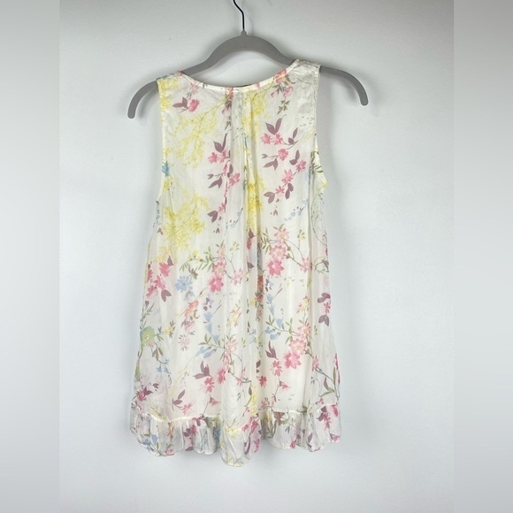 Tendenze Italy Silk Sleeveless Ruffle Hem Floral Top Ivory/Multi Pastel, Sz S - Picture 2 of 12